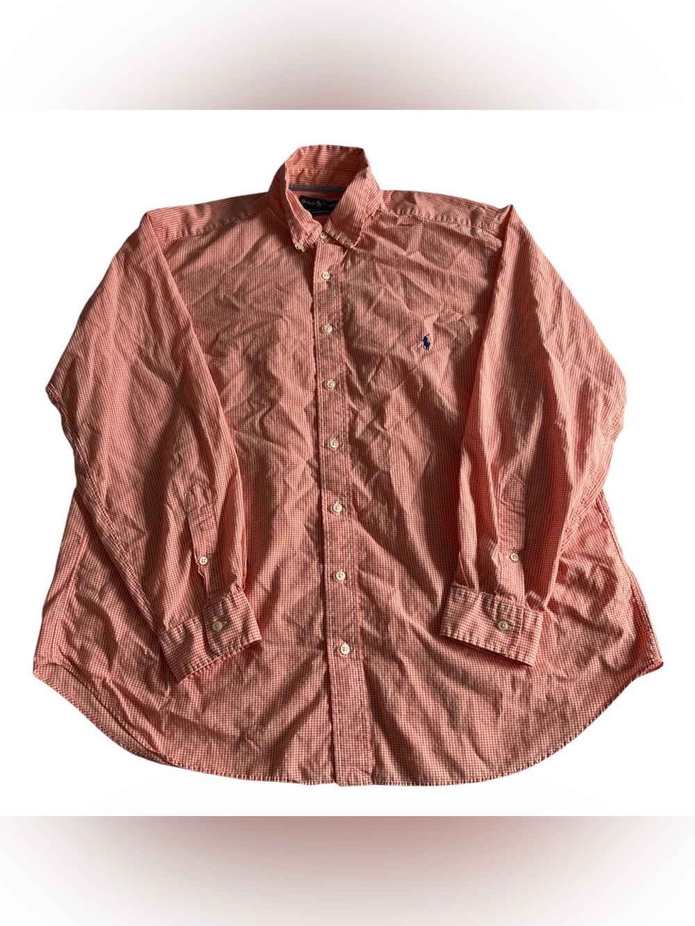 Ralph Lauren Shirt Orange Checked Button Down Mens Big Tall 1XB Classic Fit